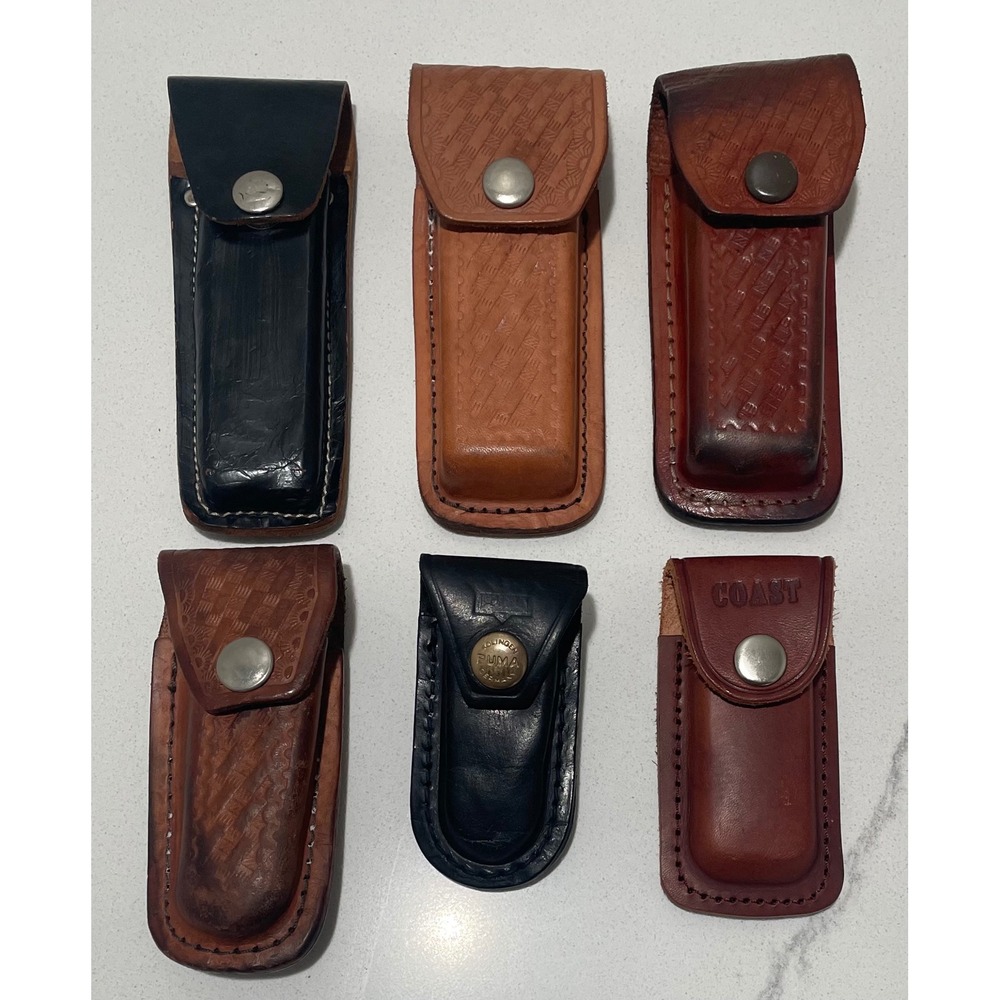 Vintage Leather Knife Sheath Lot of 6 Puma Coast Basketweave Pocket Knife Cases